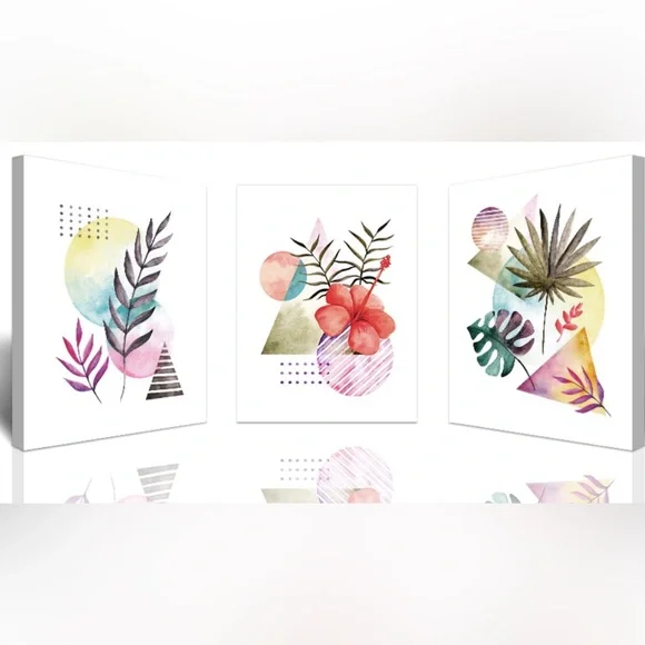 New Wall Decor Abstract Watercolor Canvas Art Flowers Pictures Artwork 3 Pieces